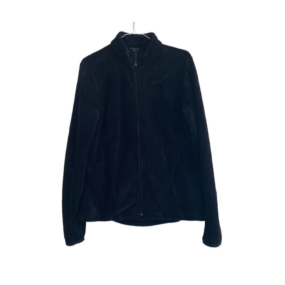 Polar Edge Womens Jacket L Black Soft Winter Fleece Faux Fur Full Zip Cozycore
